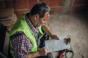 A man filling a work injury claim.